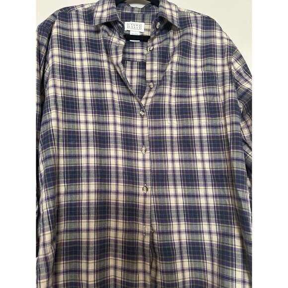 100% Cotton Vintage Y2K Plaid Fall Flannel Button Down Shirt Purple Blue Top M - Picture 5 of 6